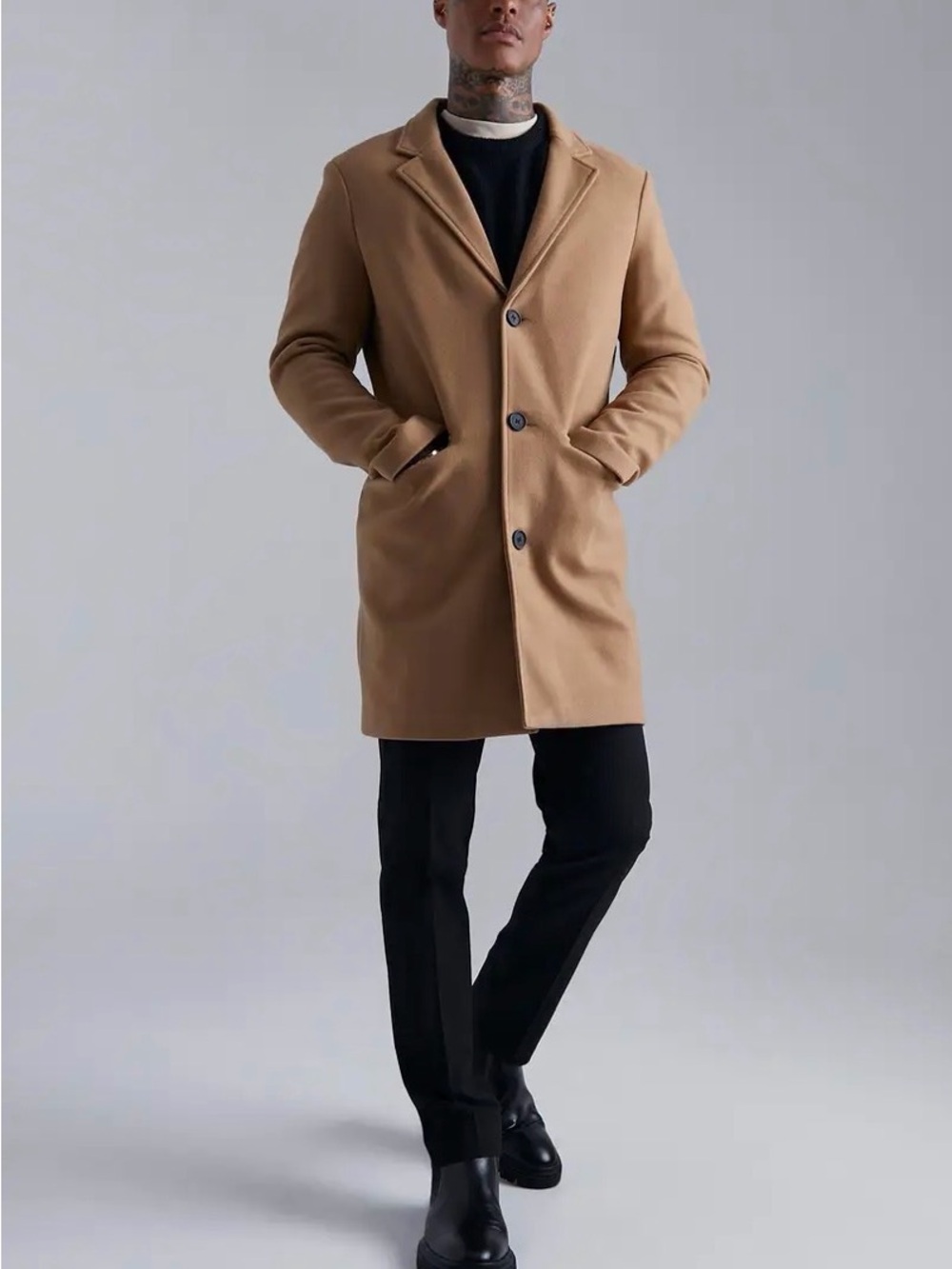 Boohoo Men's Camel Pea Coat-sz L